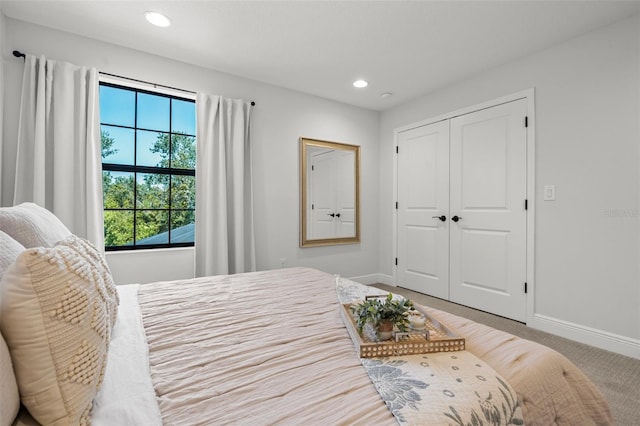 8932 Isabella Cir, Parrish, FL 34219 - carpeted bedroom featuring baseboards, recessed lighting, and a closet