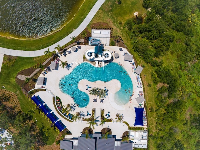 8932 Isabella Cir, Parrish, FL 34219 - aerial overview of property's location with a pool area and a nearby body of water