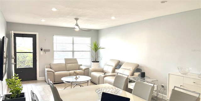 6400 46th Ave N Unit 113, Kenneth City, FL 33709 - living area with a ceiling fan, baseboards, and recessed lighting
