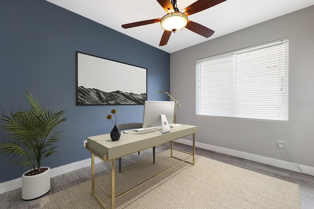8640 Stone Harbour Loop, Bradenton, FL 34212 - office featuring wood finished floors, baseboards, and ceiling fan