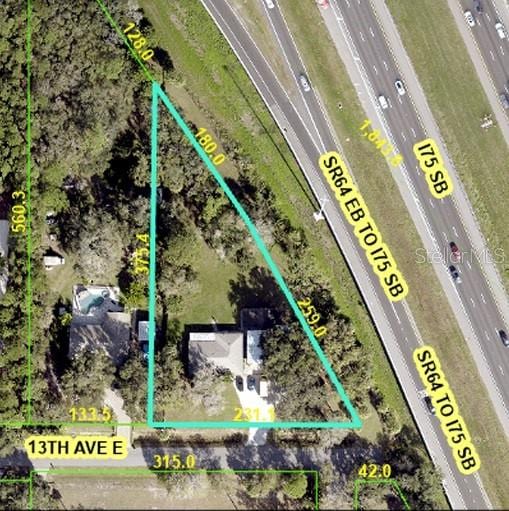 6923 13th Ave E, Bradenton, FL 34208 - aerial map of property and surrounding area featuring property boundaries highlighted