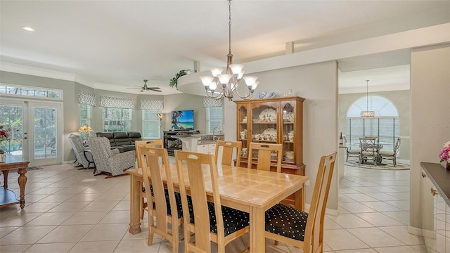 4612 4th Ave E, Bradenton, FL 34208 - dining space featuring a chandelier, light tile patterned floors, plenty of natural light, ornamental molding, and recessed lighting