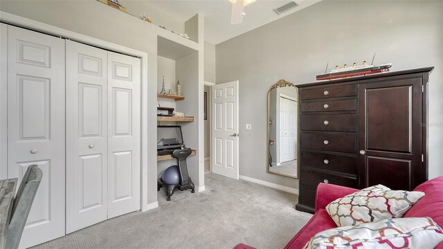 4612 4th Ave E, Bradenton, FL 34208 - office area featuring light carpet, baseboards, and ceiling fan