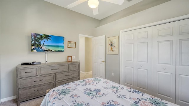 4612 4th Ave E, Bradenton, FL 34208 - bedroom with a closet, baseboards, ceiling fan, and light tile patterned floors