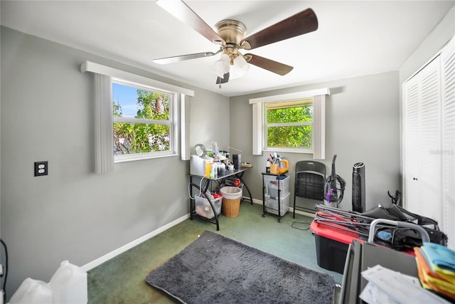 3468 Roslyn Rd, Venice, FL 34293 - home office with ceiling fan, carpet floors, and baseboards