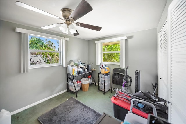 3468 Roslyn Rd, Venice, FL 34293 - interior space with carpet floors, baseboards, and a ceiling fan