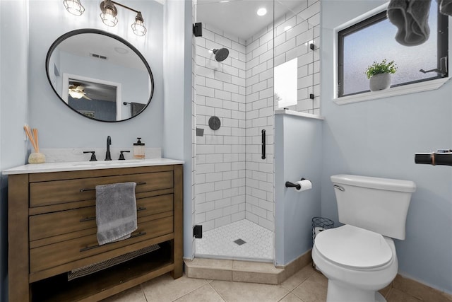 4076 Vana Dr, Sarasota, FL 34241 - bathroom with vanity, a shower stall, toilet, and tile patterned flooring