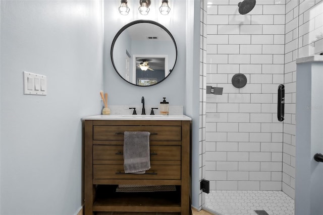 4076 Vana Dr, Sarasota, FL 34241 - full bath with a shower stall, vanity, and a ceiling fan