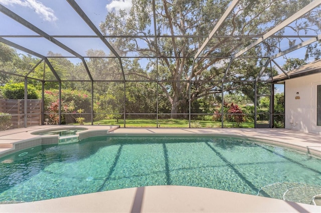 2914 Dick Wilson Dr, Sarasota, FL 34240 - view of swimming pool with a pool with connected hot tub, a patio, and glass enclosure