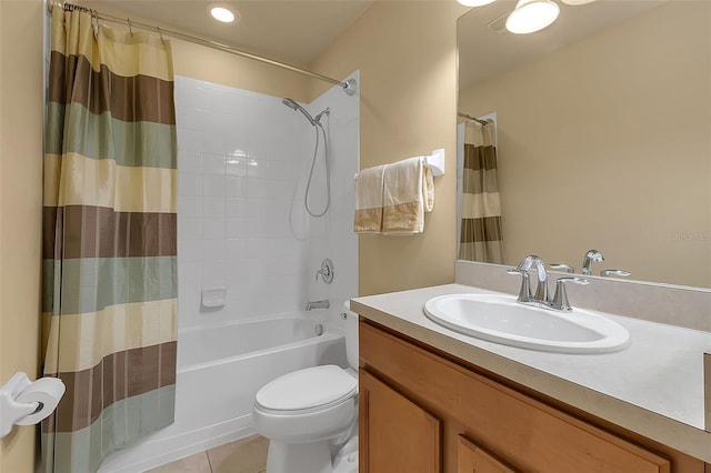 3707 45th Ter W Unit 104, Bradenton, FL 34210 - full bath featuring shower / bathtub combination with curtain, vanity, toilet, and tile patterned flooring