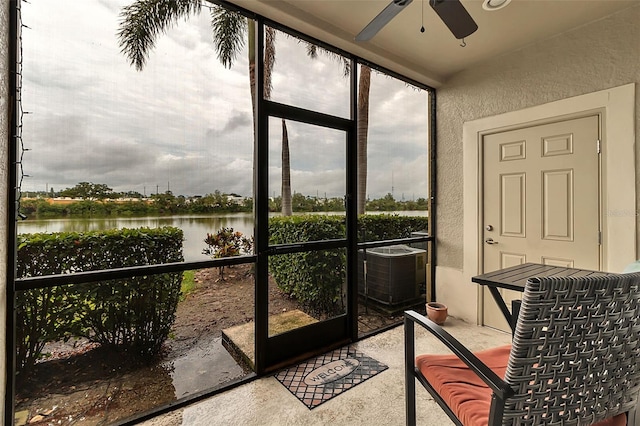 3707 45th Ter W Unit 104, Bradenton, FL 34210 - sunroom / solarium with a ceiling fan and a water view