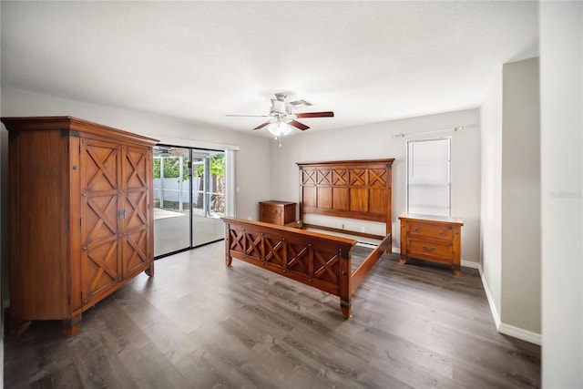 16834 Toledo Blade Blvd, Port Charlotte, FL 33954 - bedroom featuring access to exterior, wood finished floors, baseboards, and ceiling fan