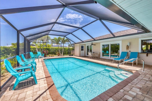 7913 19th Avenue Dr W, Bradenton, FL 34209 - outdoor pool featuring a patio, a ceiling fan, and a lanai