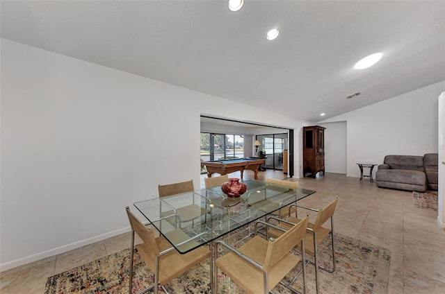 5651 Golf Pointe Dr Unit 5651, Sarasota, FL 34243 - dining area featuring lofted ceiling, billiards table, recessed lighting, and baseboards