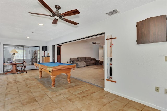 5651 Golf Pointe Dr Unit 5651, Sarasota, FL 34243 - recreation room featuring a ceiling fan, billiards, baseboards, recessed lighting, and a textured ceiling