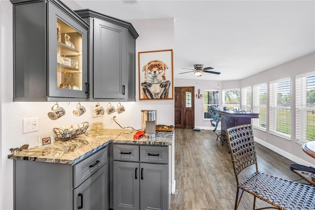 12714 Tyler Run Ave, Odessa, FL 33556 - bar with baseboards, wood finished floors, and ceiling fan