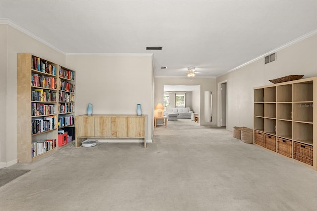 139 Adair Ave, Sarasota, FL 34243 - unfurnished room featuring ornamental molding, carpet, a ceiling fan, and baseboards
