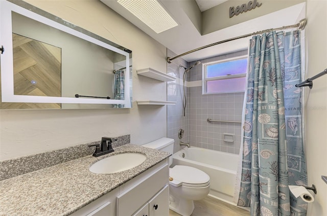 5742 39th Street Cir E, Bradenton, FL 34203 - full bathroom with toilet, shower / tub combo with curtain, and vanity