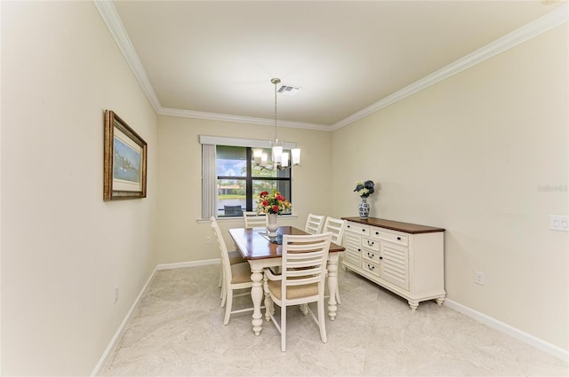 6756 Chester Trl, Lakewood Ranch, FL 34202 - dining area with ornamental molding, a chandelier, and baseboards