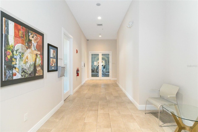 8224 Simpson Falls Ct Unit 8224, Sarasota, FL 34243 - hallway with french doors, recessed lighting, and baseboards