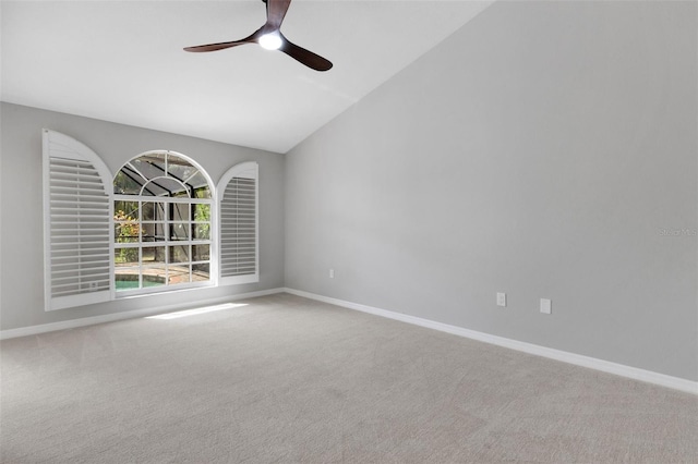 4473 Diamond Cir S, Sarasota, FL 34233 - unfurnished room featuring lofted ceiling, carpet, a ceiling fan, and baseboards