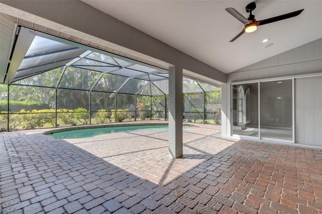 4473 Diamond Cir S, Sarasota, FL 34233 - swimming pool with a patio area, a ceiling fan, and a lanai