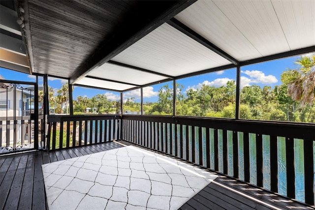 6406 Lincoln Rd, Bradenton, FL 34203 - deck featuring view of wooded area and a water view
