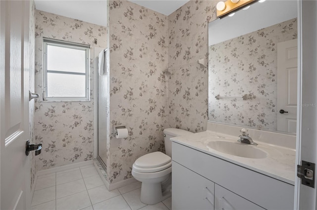 1654 Waxwing Ct, Venice, FL 34293 - bathroom with vanity, tile patterned flooring, a stall shower, toilet, and baseboards