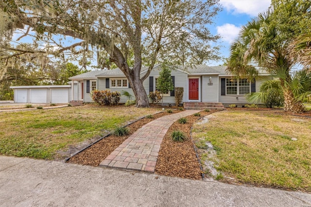 102 28th St W, Bradenton, FL 34205 - single story home with a front yard, a detached garage, and crawl space