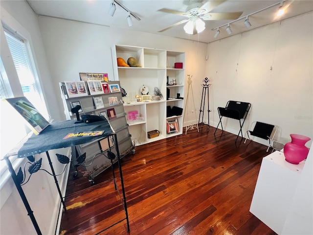 1019 10th Ave W, Bradenton, FL 34205 - office area featuring rail lighting, wood-type flooring, and ceiling fan