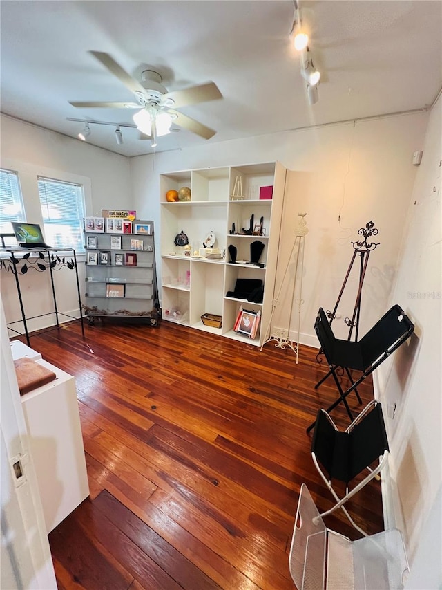 1019 10th Ave W, Bradenton, FL 34205 - rec room featuring hardwood / wood-style floors, a ceiling fan, and rail lighting