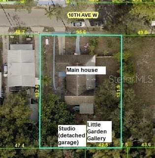 1019 10th Ave W, Bradenton, FL 34205 - aerial map of property and surrounding area featuring property parcel outlined