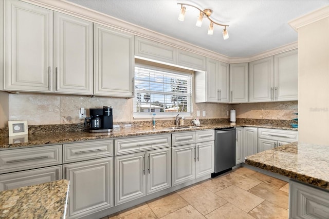 1723 Laramie St, Sarasota, FL 34231 - kitchen with a sink, decorative backsplash, dishwasher, and stone counters