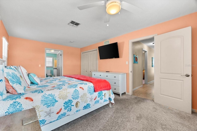 1723 Laramie St, Sarasota, FL 34231 - bedroom featuring light carpet, a closet, ceiling fan, and baseboards