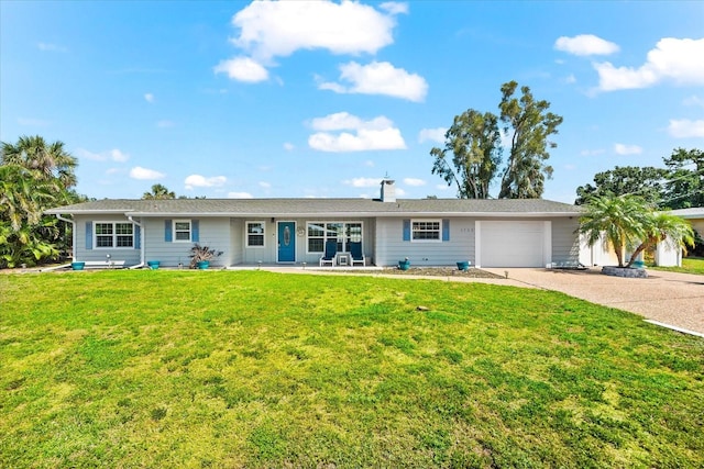 1723 Laramie St, Sarasota, FL 34231 - ranch-style home featuring a garage, driveway, a front lawn, and a porch