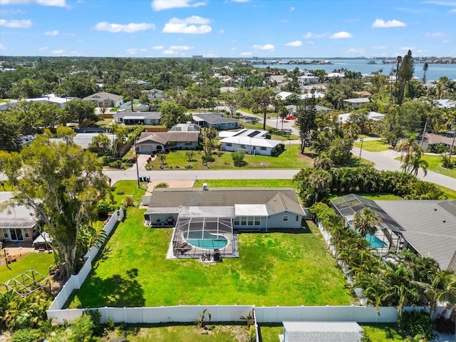 1723 Laramie St, Sarasota, FL 34231 - aerial view of residential area featuring a pool area and a large body of water
