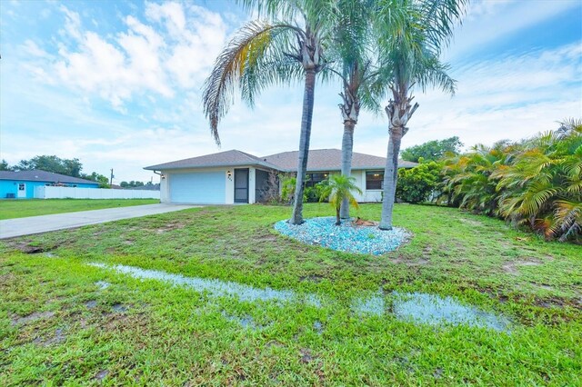 408 Fletcher St, Port Charlotte, FL 33954 - view of front of house featuring concrete driveway, a garage, and a front lawn