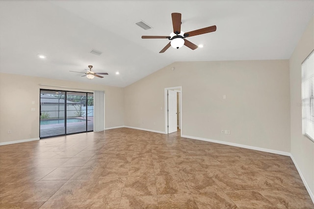 408 Fletcher St, Port Charlotte, FL 33954 - spare room with a ceiling fan, lofted ceiling, and baseboards