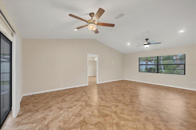 408 Fletcher St, Port Charlotte, FL 33954 - unfurnished room with ceiling fan, lofted ceiling, and baseboards