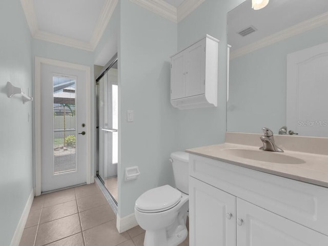 3616 SE 8th Pl, Cape Coral, FL 33904 - full bath featuring vanity, baseboards, toilet, a shower stall, and ornamental molding