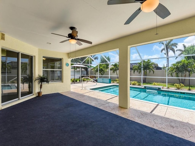 3616 SE 8th Pl, Cape Coral, FL 33904 - view of pool featuring ceiling fan, a patio area, and a lanai