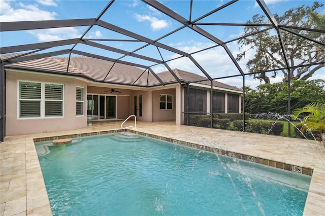 1015 143rd St NE, Bradenton, FL 34212 - swimming pool featuring a patio area, ceiling fan, and glass enclosure