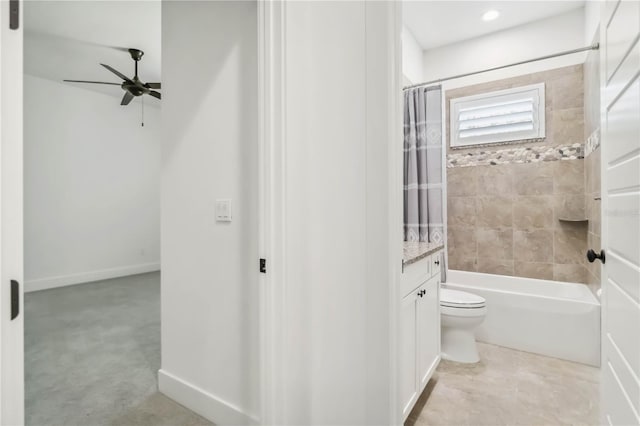 1015 143rd St NE, Bradenton, FL 34212 - bathroom with toilet, a ceiling fan, shower / tub combo, vanity, and baseboards