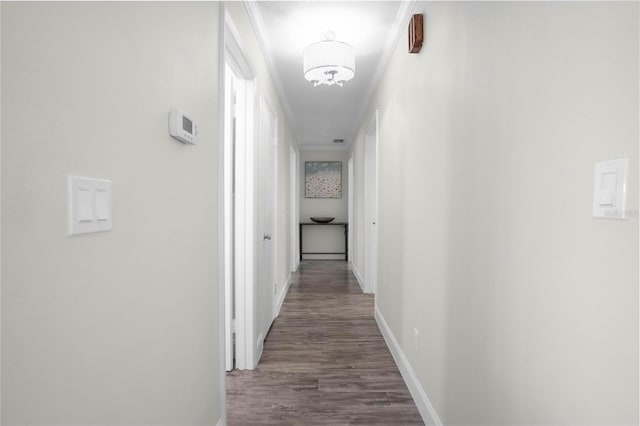 3861 N Ringdove Pt, Crystal River, FL 34428 - hall with ornamental molding, dark wood finished floors, and baseboards