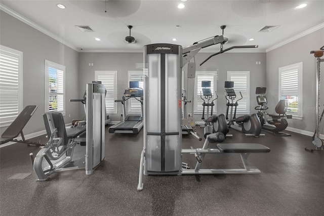5240 Bentgrass Way, Bradenton, FL 34211 - exercise room with ornamental molding and recessed lighting