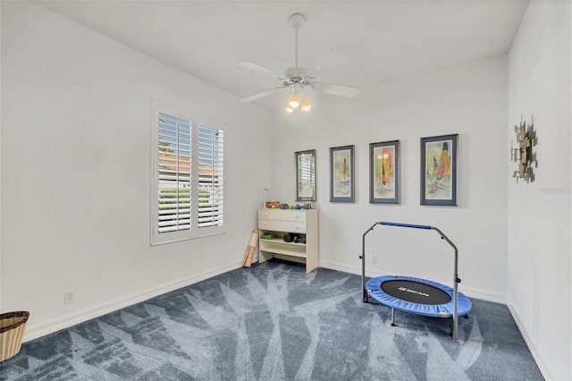 7214 Marlow Pl, University Park, FL 34201 - recreation room with dark colored carpet and ceiling fan