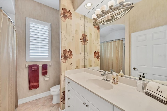 7214 Marlow Pl, University Park, FL 34201 - full bathroom featuring vanity, tile patterned flooring, a chandelier, and wallpapered walls