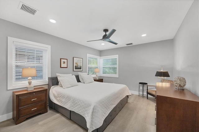 1919 Laurel St, Sarasota, FL 34236 - bedroom with light wood-style flooring, ceiling fan, and recessed lighting