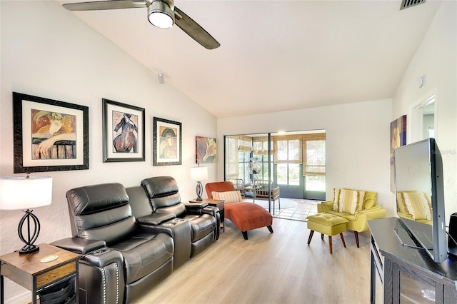 6024 28th St W, Bradenton, FL 34207 - living room with vaulted ceiling, ceiling fan, and wood finished floors
