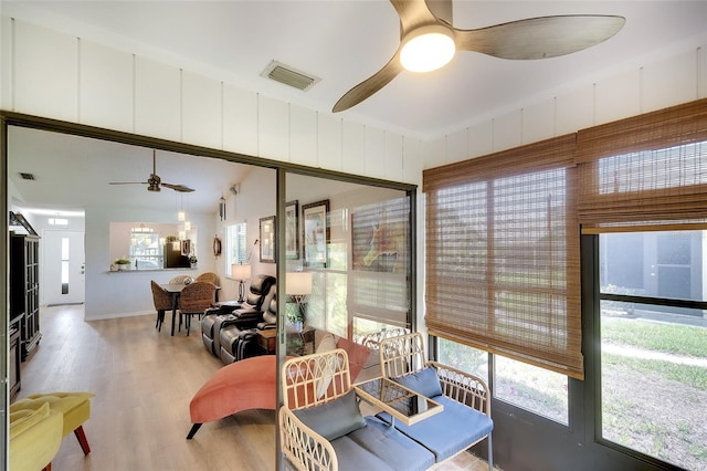 6024 28th St W, Bradenton, FL 34207 - living room with ceiling fan and wood finished floors